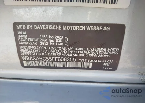 2015 BMW 328I z USA, uszkodzony, nr VIN WBA3A5C55FF608355